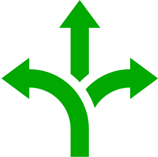 Green arrow pointing in different directions on a white background icon