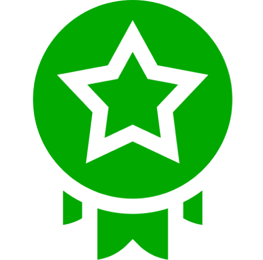 Green star with a ribbon around it, set against a white background